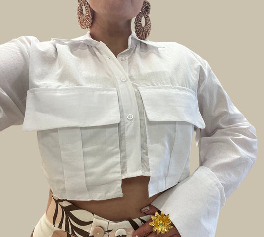 Olivia Long Sleeve White Crop Top